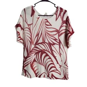 Chicos Linen Blend Pullover‎ Boat Neck Tropic Office Career Boho Sweater L